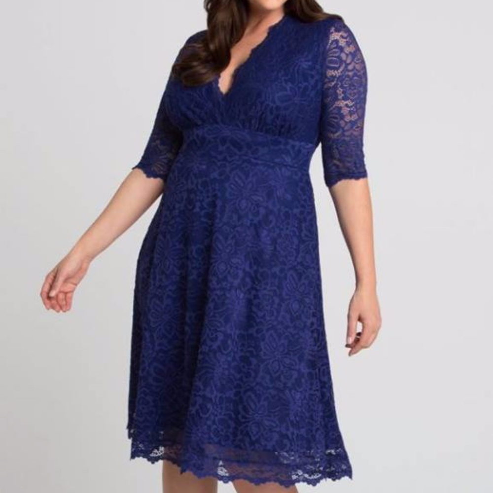 Kiyonna Mademoiselle Lace Dress SAPPHIRE BLUE! EUC